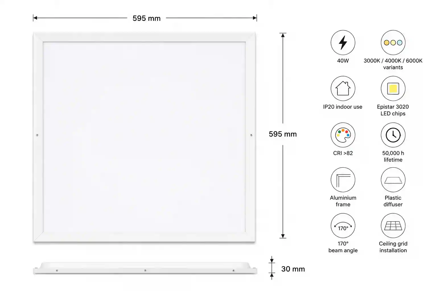 Instalace LED panelu Q-White 595x595mm do podhledového rastru 600x600mm IP20